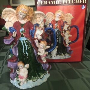 Angel Ceramic Pitcher with Cherubs 9 1/2” With Box